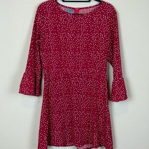 Aidan Red/Cream Polka Dotted Midi Dress with 3/4 Bell Sleeves; Size S